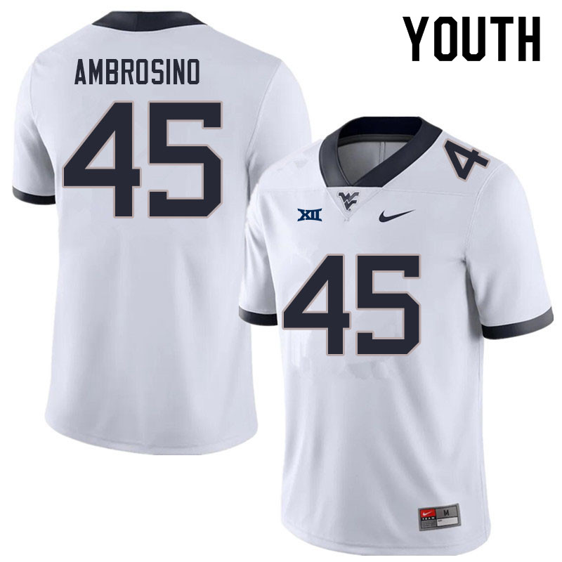 NCAA Youth Derek Ambrosino West Virginia Mountaineers White #45 Nike Stitched Football College Authentic Jersey DY23Y85JO